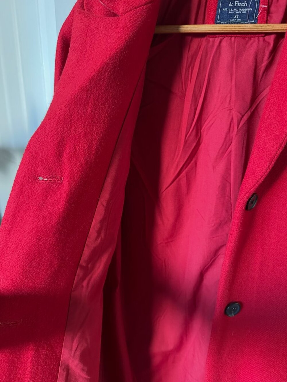 Abercrombie & Fitch Women's Red Wool Blend Dad Coat Button Front Size XS - Picture 5 of 10